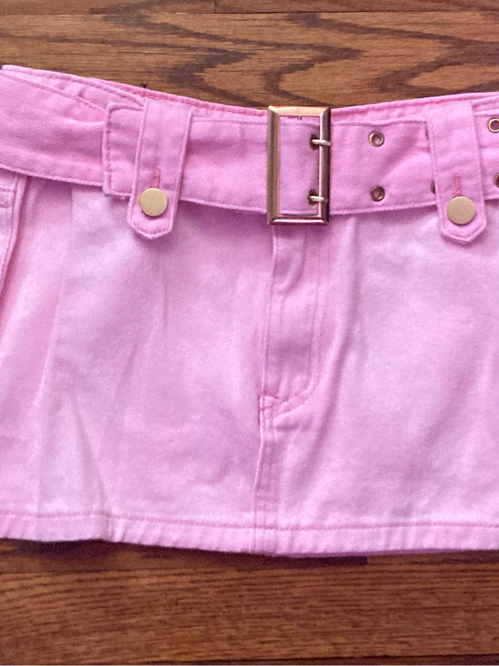 Pink denim mini skirt